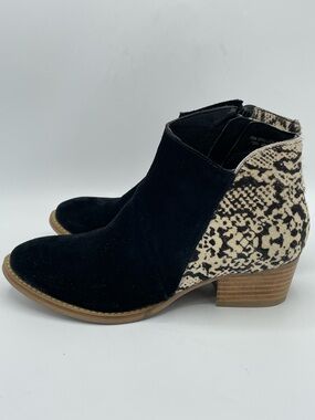 Diba True Seasons Black Suede Ankle Booties with Snake Print Fur Back Panel.